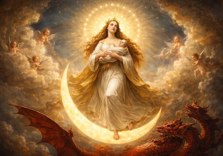 revelation 12, woman in revelation 12, red dragon in revelation 12, michael and angels fighting satan, book of revelation, israel in revelation
