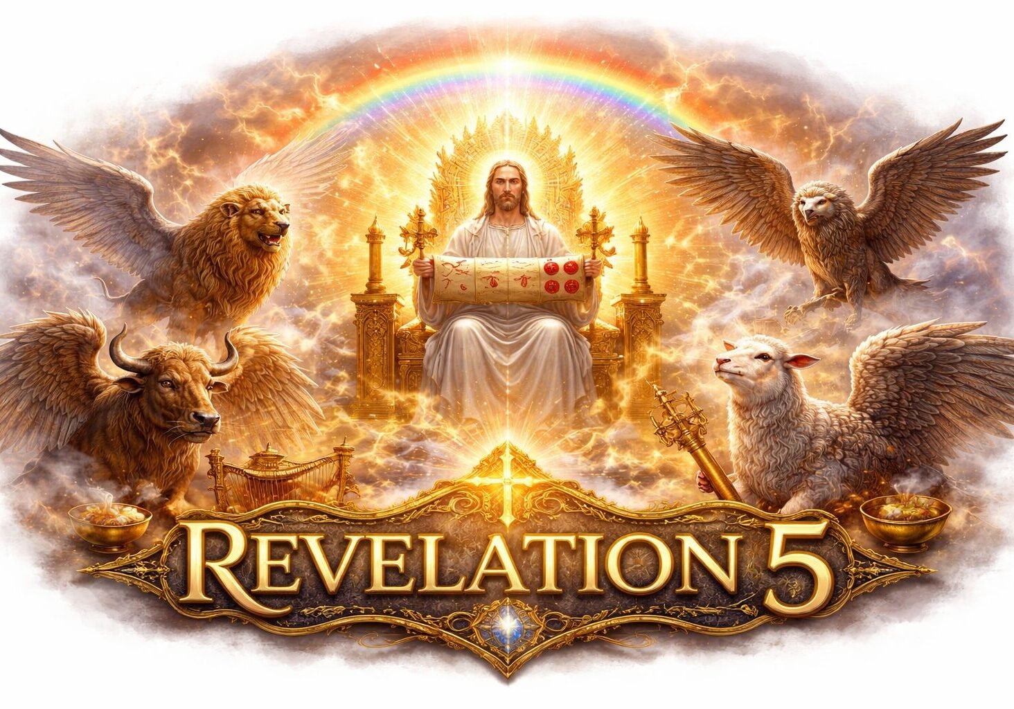 revelation 5, the scroll with 7 seals, the lamb, god's throne in revelation
