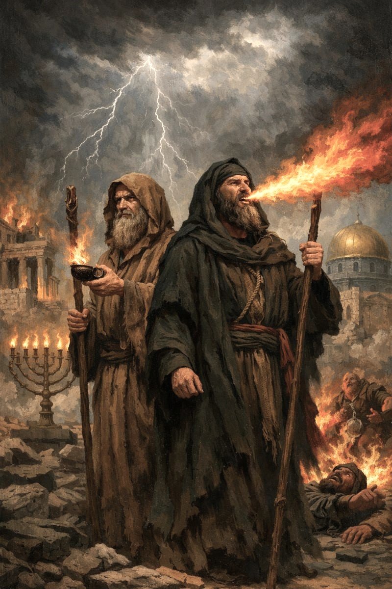 revelation 11, 2 witnesses in revelation 11, 7th trumpet in revelation 11, 7th trumpet judgement in revelation, fire from mouth 2 witnesses